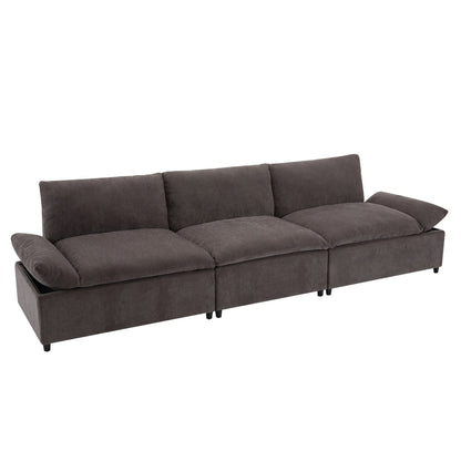 Gray 119.5 Large Polyester 3-seater Sofa with 2 Storage Units and Rubber Wood Legs for Living Room