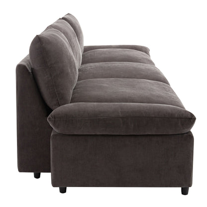 Gray 119.5 Large Polyester 3-seater Sofa with 2 Storage Units and Rubber Wood Legs for Living Room