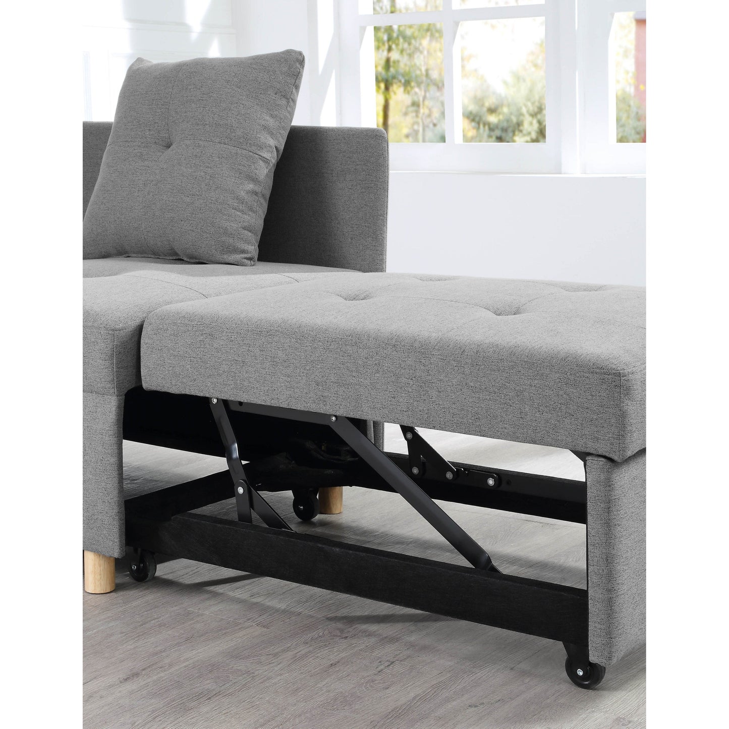 Gray 27.13 4-in-1 Single Convertible Single Sofa Bed with 6 Position Adjustable Back and 2 Pillows for Living Room