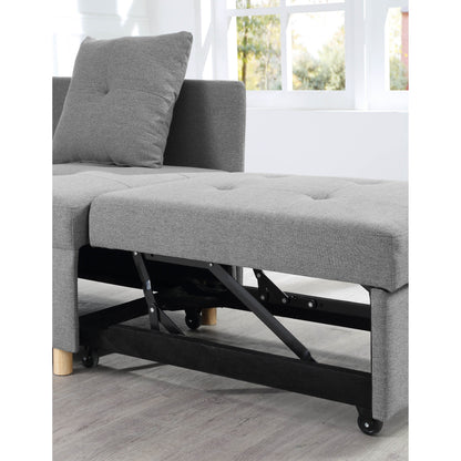 Gray 27.13 4-in-1 Single Convertible Single Sofa Bed with 6 Position Adjustable Back and 2 Pillows for Living Room