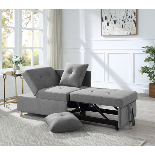 Gray 27.13 4-in-1 Single Convertible Single Sofa Bed with 6 Position Adjustable Back and 2 Pillows for Living Room