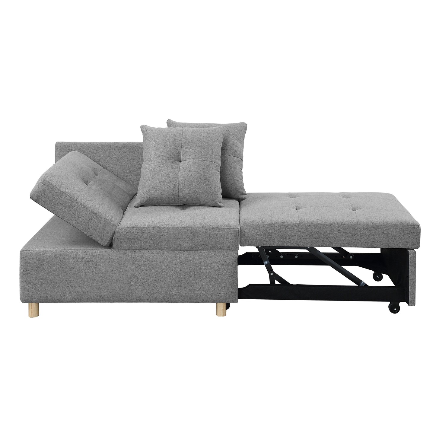Gray 27.13 4-in-1 Single Convertible Single Sofa Bed with 6 Position Adjustable Back and 2 Pillows for Living Room