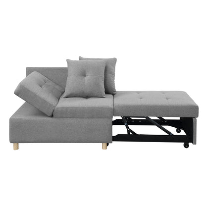 Gray 27.13 4-in-1 Single Convertible Single Sofa Bed with 6 Position Adjustable Back and 2 Pillows for Living Room