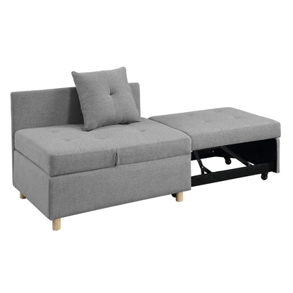 Gray 27.13 4-in-1 Single Convertible Single Sofa Bed with 6 Position Adjustable Back and 2 Pillows for Living Room