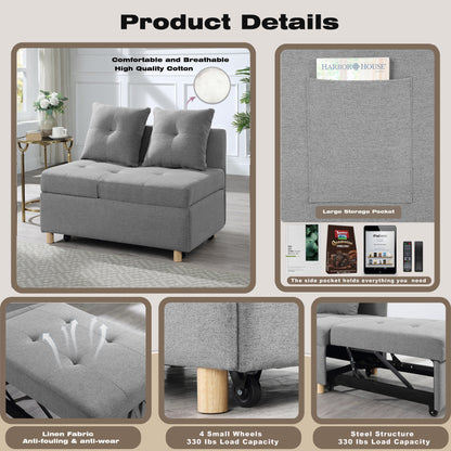 Gray 27.13 4-in-1 Single Convertible Single Sofa Bed with 6 Position Adjustable Back and 2 Pillows for Living Room