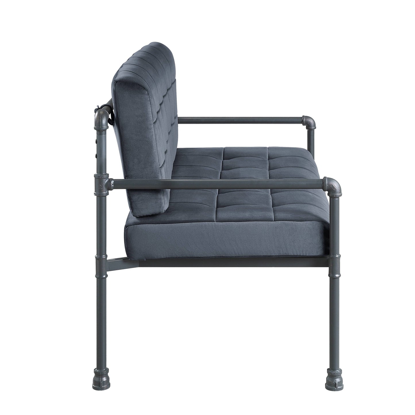 Gray 51 Velvet Button Tufted Loveseat Sofa with Memory Foam Seat Cushion for Living Room