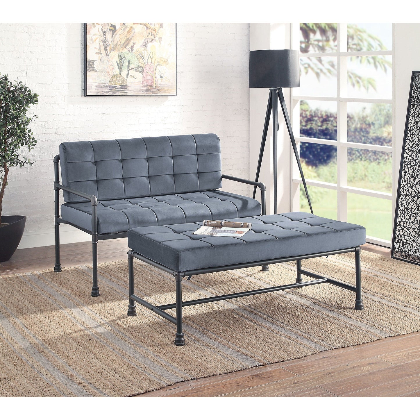 Gray 51 Velvet Button Tufted Loveseat Sofa with Memory Foam Seat Cushion for Living Room