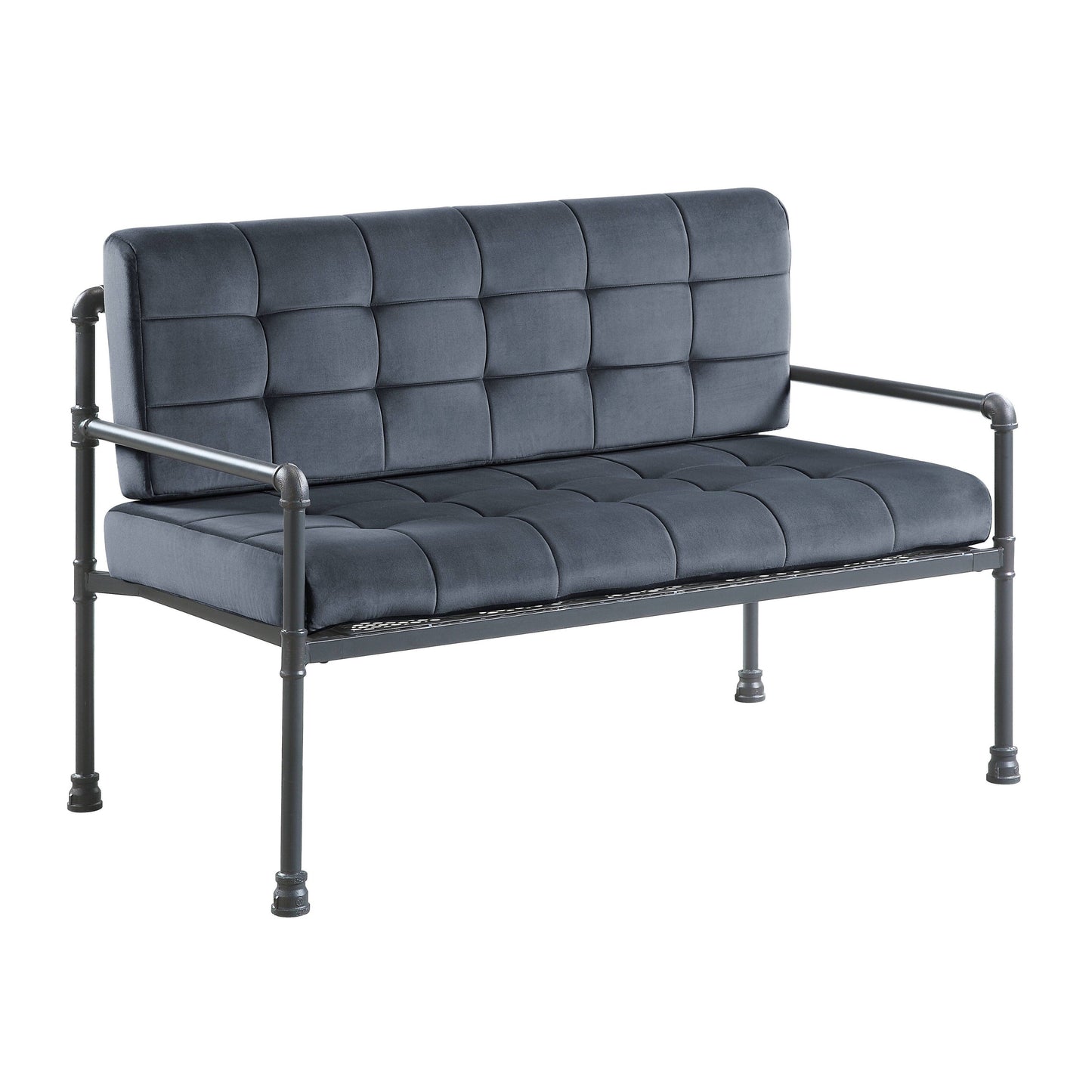 Gray 51 Velvet Button Tufted Loveseat Sofa with Memory Foam Seat Cushion for Living Room