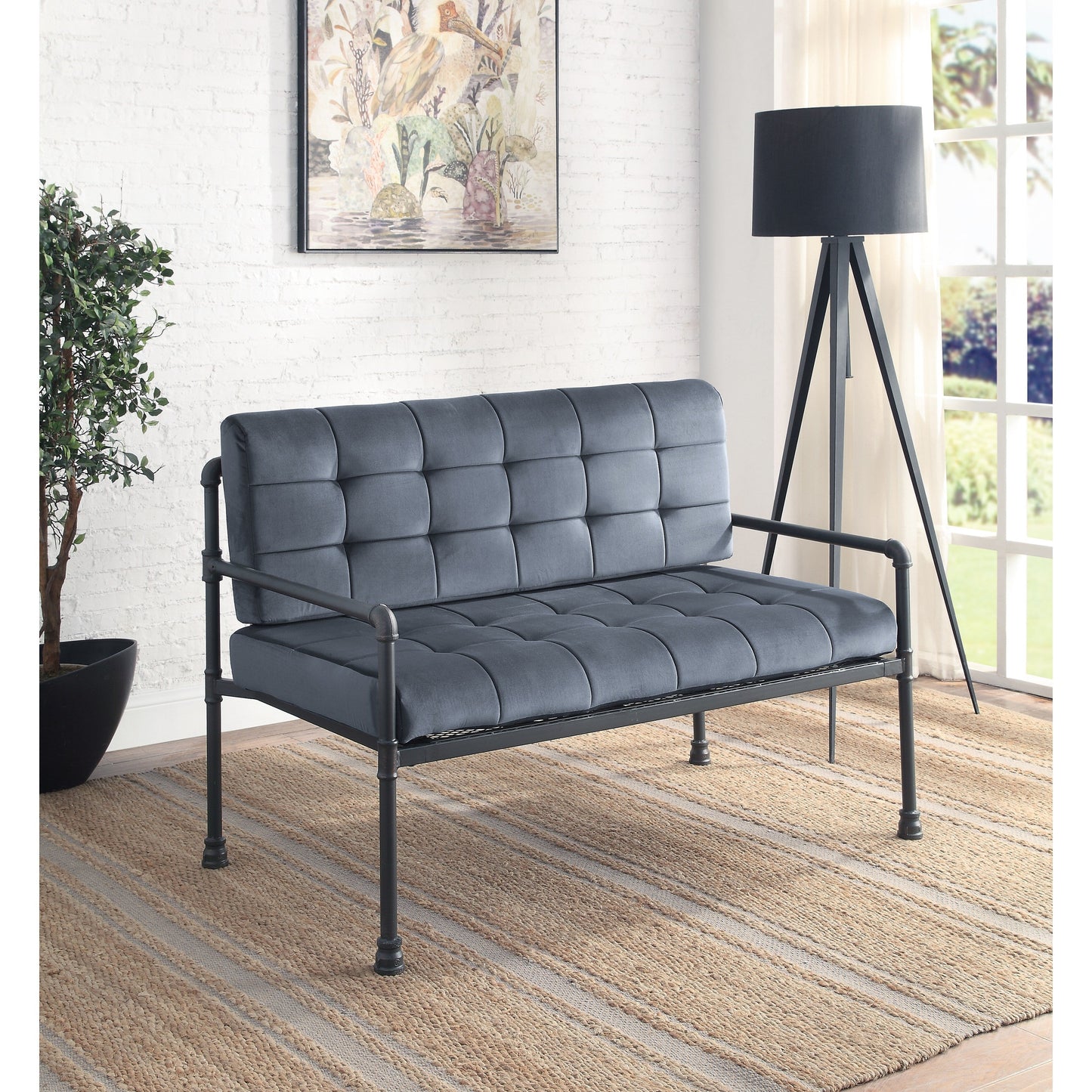 Gray 51 Velvet Button Tufted Loveseat Sofa with Memory Foam Seat Cushion for Living Room