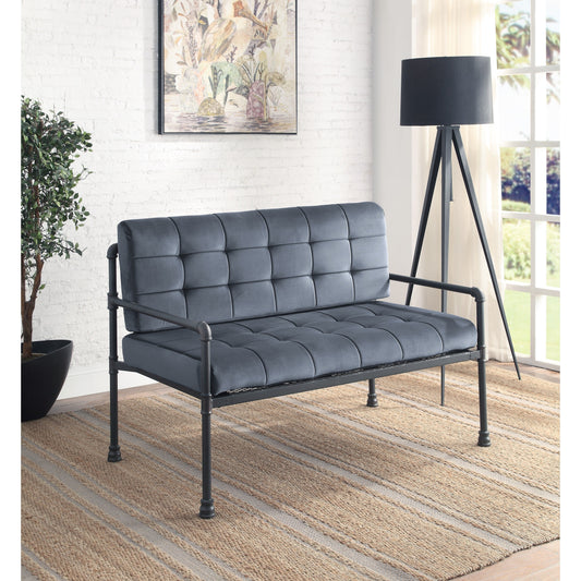 Gray 51 Velvet Button Tufted Loveseat Sofa with Memory Foam Seat Cushion for Living Room