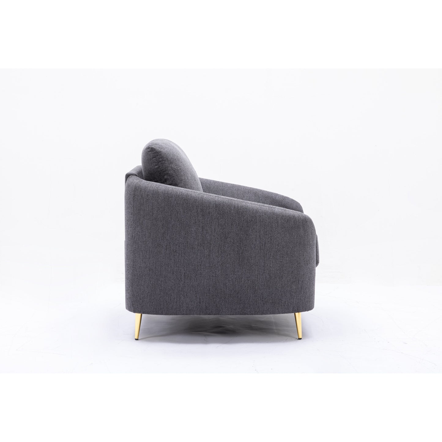 Gray 60 Linen Loveseat Sofa with Gold Metal Legs and Plush Seat Cushions for Living Room
