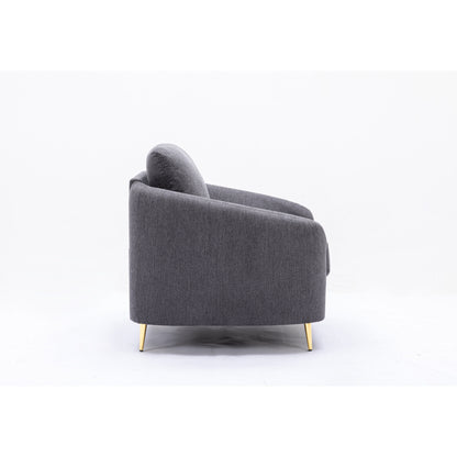 Gray 60 Linen Loveseat Sofa with Gold Metal Legs and Plush Seat Cushions for Living Room