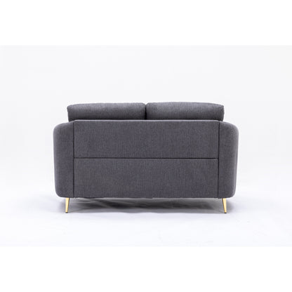 Gray 60 Linen Loveseat Sofa with Gold Metal Legs and Plush Seat Cushions for Living Room