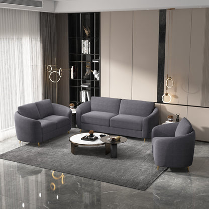 Gray 60 Linen Loveseat Sofa with Gold Metal Legs and Plush Seat Cushions for Living Room