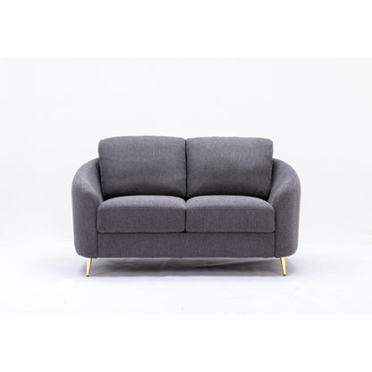 Gray 60 Linen Loveseat Sofa with Gold Metal Legs and Plush Seat Cushions for Living Room