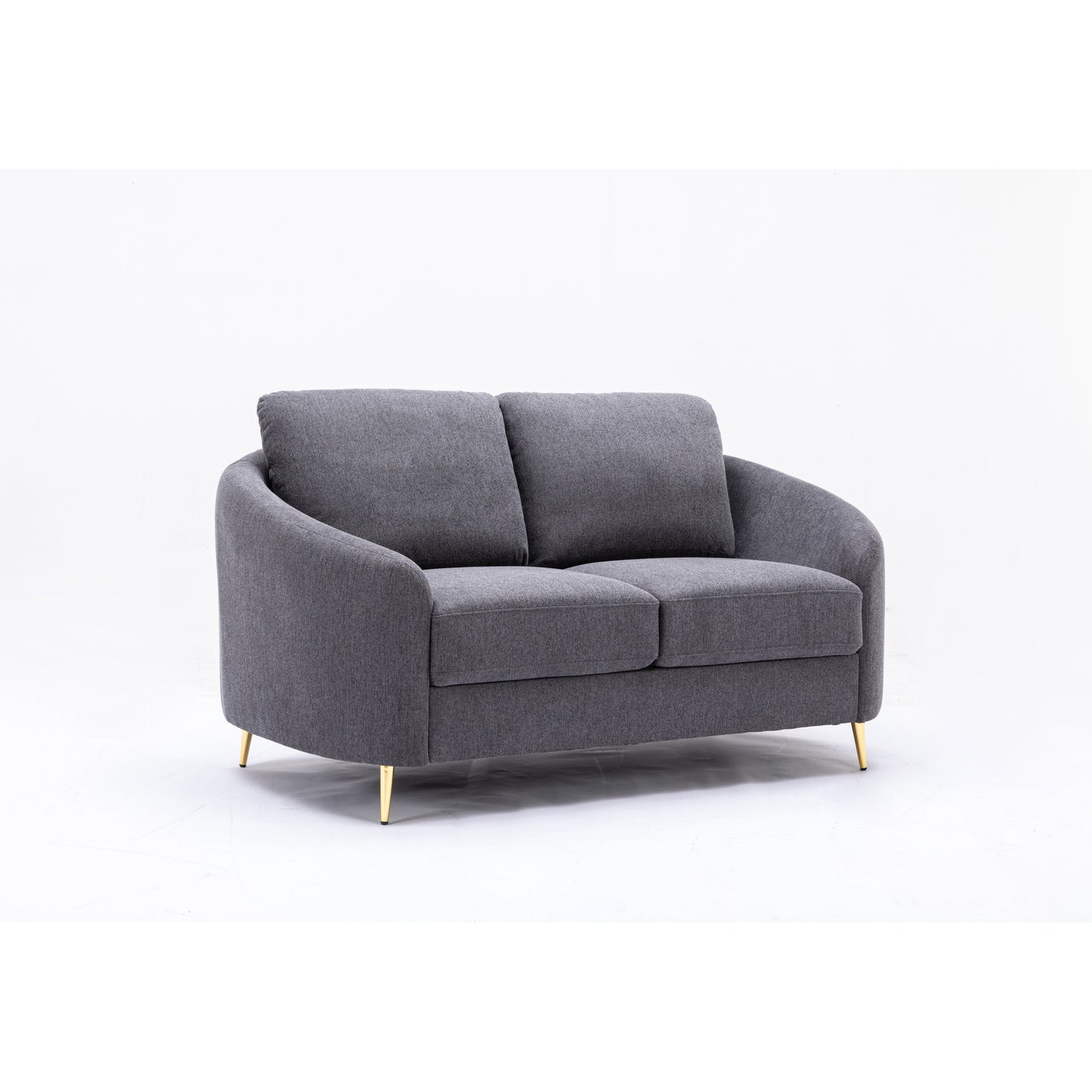 Gray 60 Linen Loveseat Sofa with Gold Metal Legs and Plush Seat Cushions for Living Room