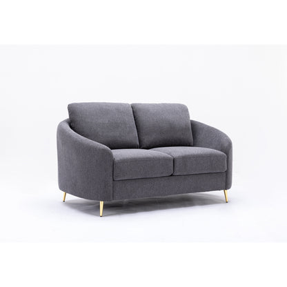 Gray 60 Linen Loveseat Sofa with Gold Metal Legs and Plush Seat Cushions for Living Room