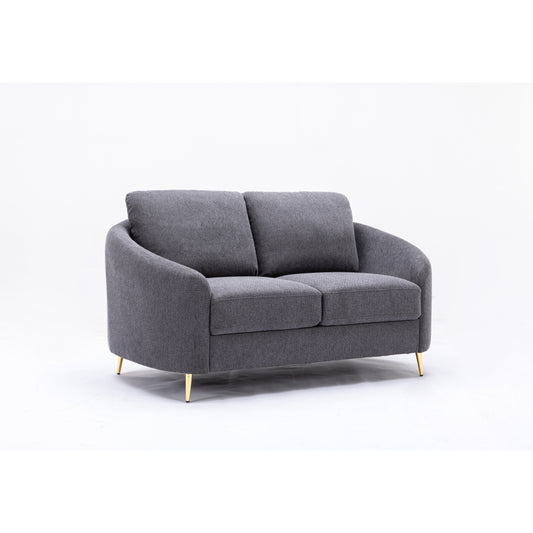 Gray 60 Linen Loveseat Sofa with Gold Metal Legs and Plush Seat Cushions for Living Room