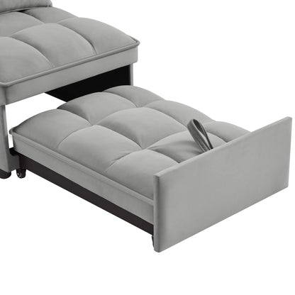 Gray 68.5 Velvet Single Folding Sofa Bed with Adjustable Backrest and Pillows for Living Room