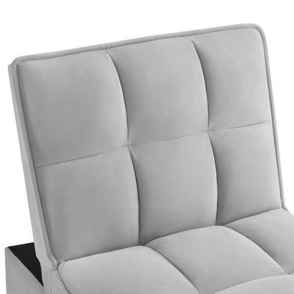 Gray 68.5 Velvet Single Folding Sofa Bed with Adjustable Backrest and Pillows for Living Room