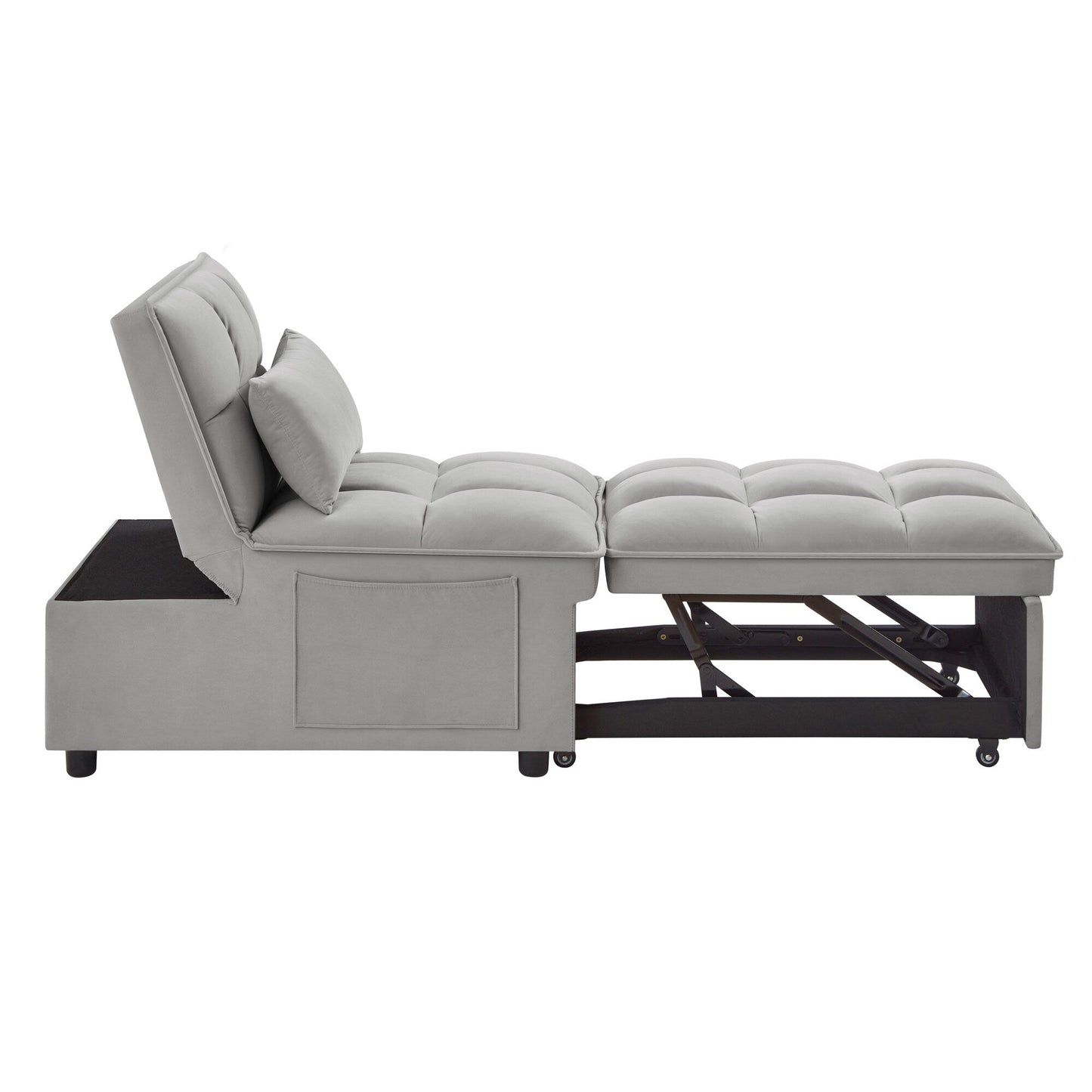 Gray 68.5 Velvet Single Folding Sofa Bed with Adjustable Backrest and Pillows for Living Room