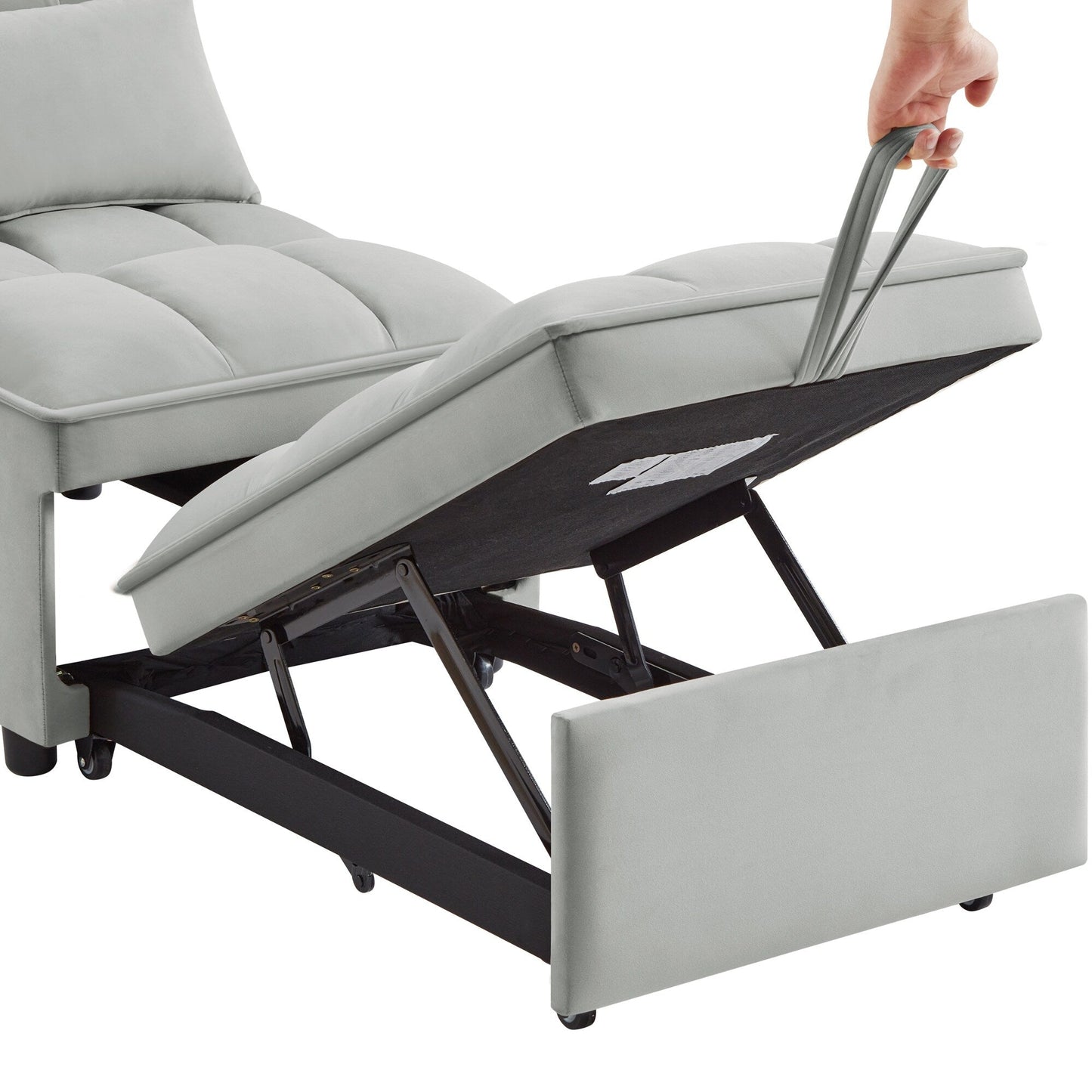 Gray 68.5 Velvet Single Folding Sofa Bed with Adjustable Backrest and Pillows for Living Room
