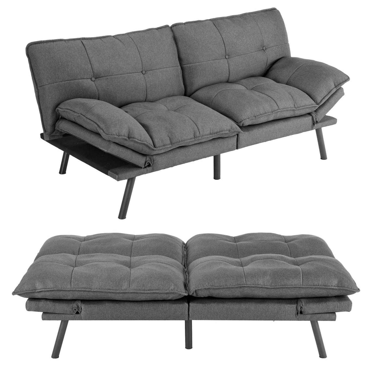 Gray 70.8 Linen Loveseat Folding Sofa Bed with Adjustable Back and Six Chrome-Plated Metal Legs for Living Room