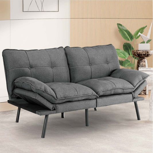 Gray 70.8 Linen Loveseat Folding Sofa Bed with Adjustable Back and Six Chrome-Plated Metal Legs for Living Room