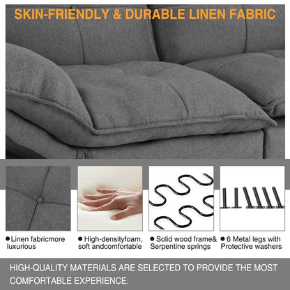 Gray 70.8 Linen Loveseat Folding Sofa Bed with Adjustable Back and Six Chrome-Plated Metal Legs for Living Room
