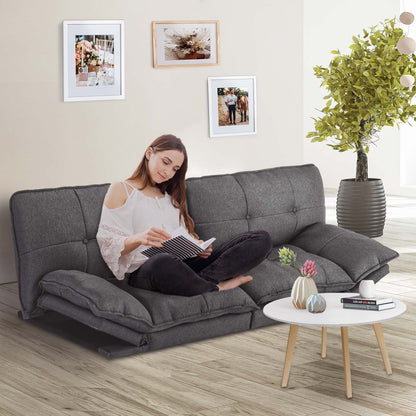 Gray 70.8 Linen Loveseat Folding Sofa Bed with Adjustable Back and Six Chrome-Plated Metal Legs for Living Room