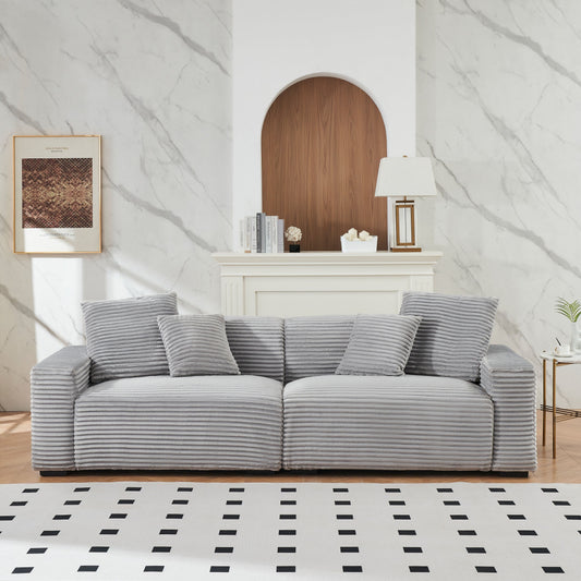 Gray Modern 104.72 Corduroy 4-seat Sofa with 4 Throw Pillows for Living Room