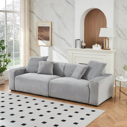 Gray Modern 104.72 Corduroy 4-seat Sofa with 4 Throw Pillows for Living Room