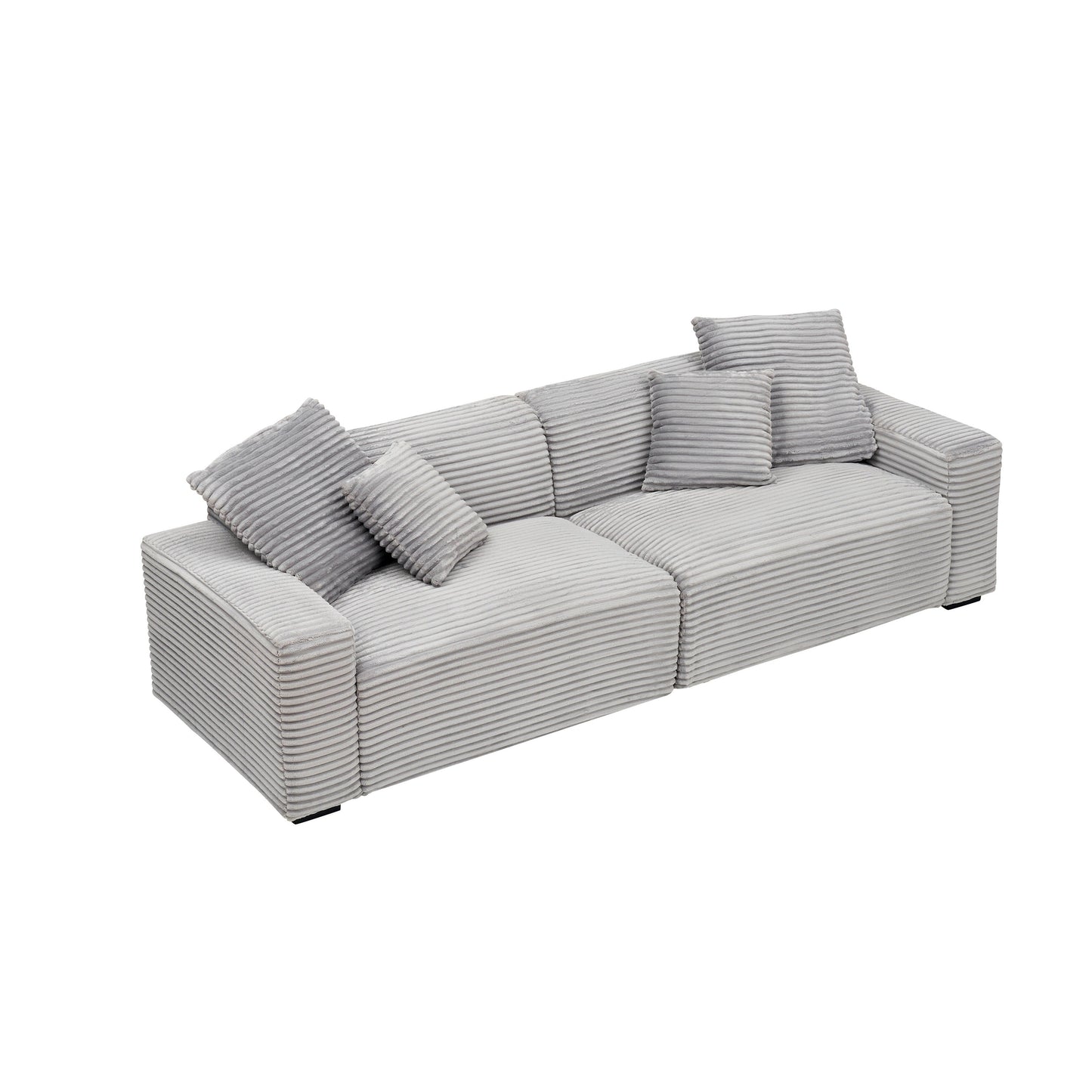 Gray Modern 104.72 Corduroy 4-seat Sofa with 4 Throw Pillows for Living Room