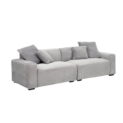 Gray Modern 104.72 Corduroy 4-seat Sofa with 4 Throw Pillows for Living Room