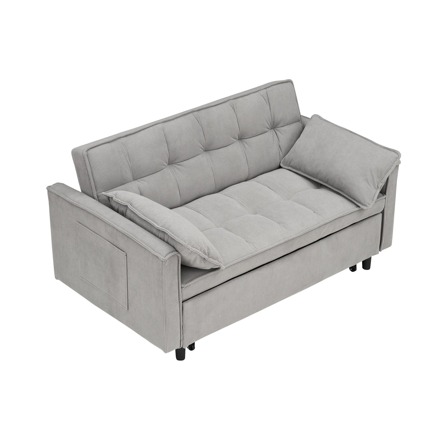 Gray Modern 54.3 Corduroy Loveseat Pull-out Sofa Bed with Adjustable Back and Pillows for Living Room