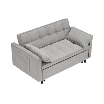 Gray Modern 54.3 Corduroy Loveseat Pull-out Sofa Bed with Adjustable Back and Pillows for Living Room