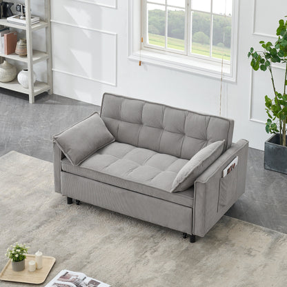 Gray Modern 54.3 Corduroy Loveseat Pull-out Sofa Bed with Adjustable Back and Pillows for Living Room