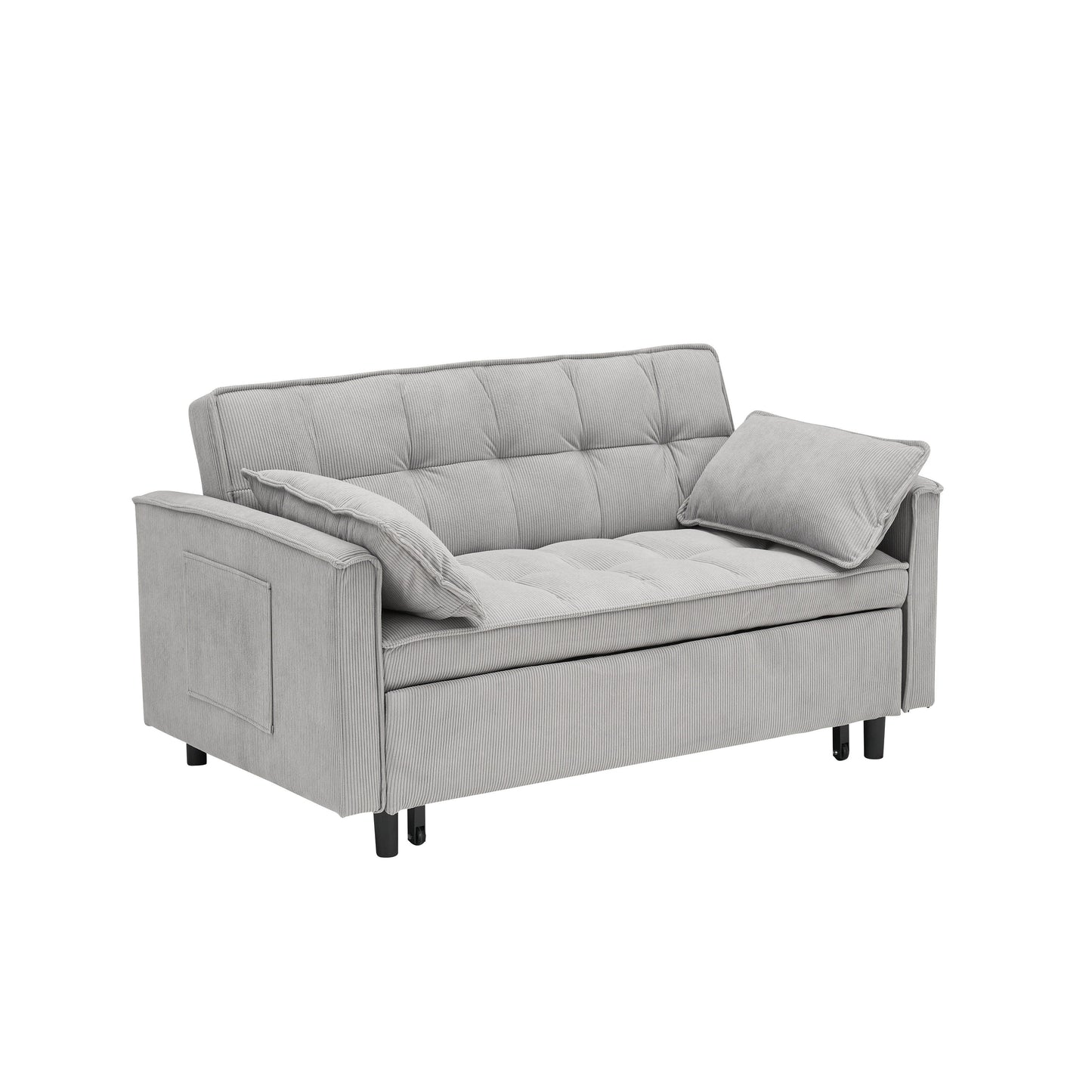 Gray Modern 54.3 Corduroy Loveseat Pull-out Sofa Bed with Adjustable Back and Pillows for Living Room