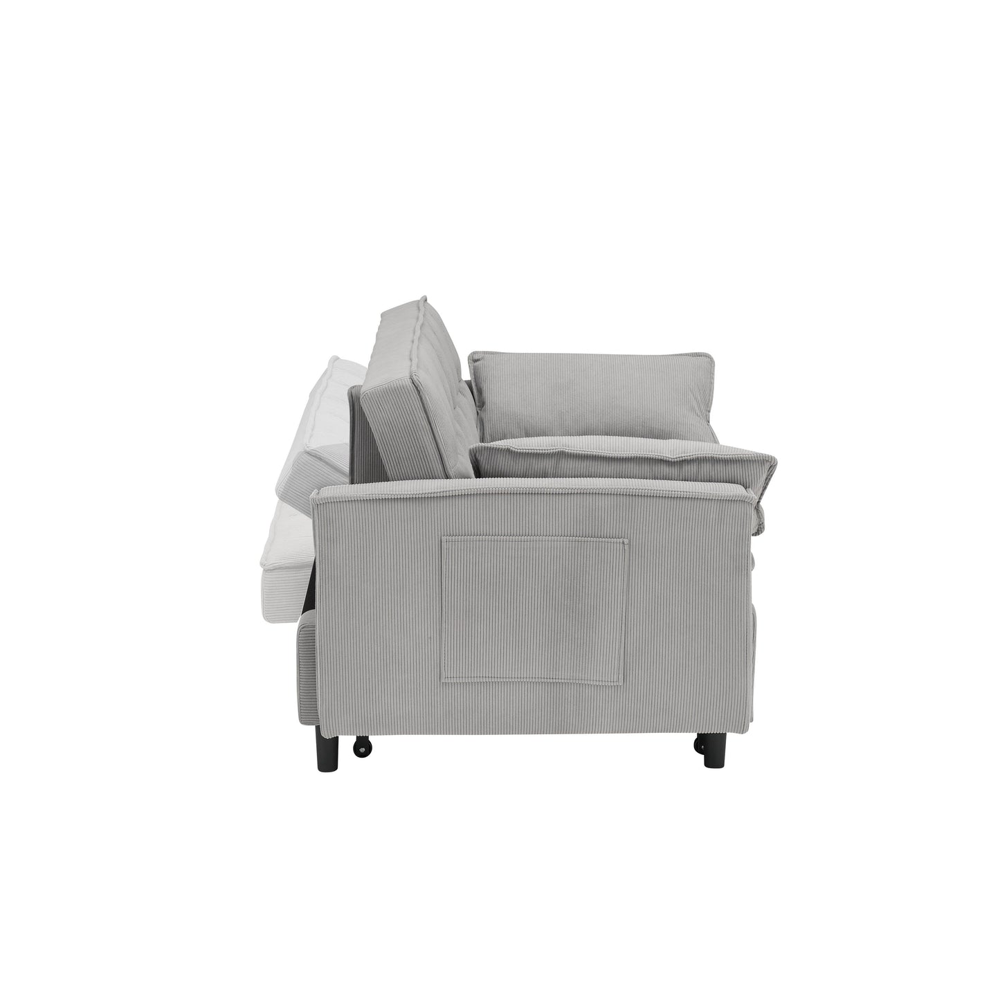Gray Modern 54.3 Corduroy Loveseat Pull-out Sofa Bed with Adjustable Back and Pillows for Living Room