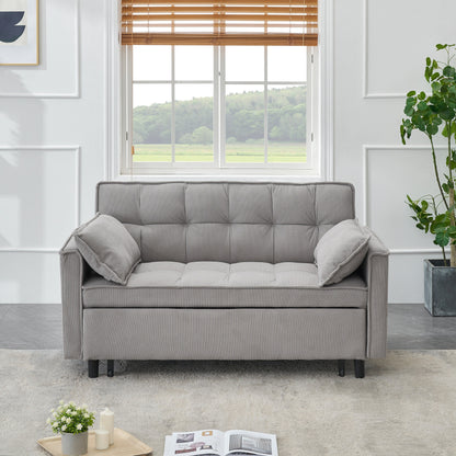 Gray Modern 54.3 Corduroy Loveseat Pull-out Sofa Bed with Adjustable Back and Pillows for Living Room