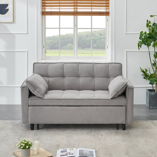 Gray Modern 54.3 Corduroy Loveseat Pull-out Sofa Bed with Adjustable Back and Pillows for Living Room
