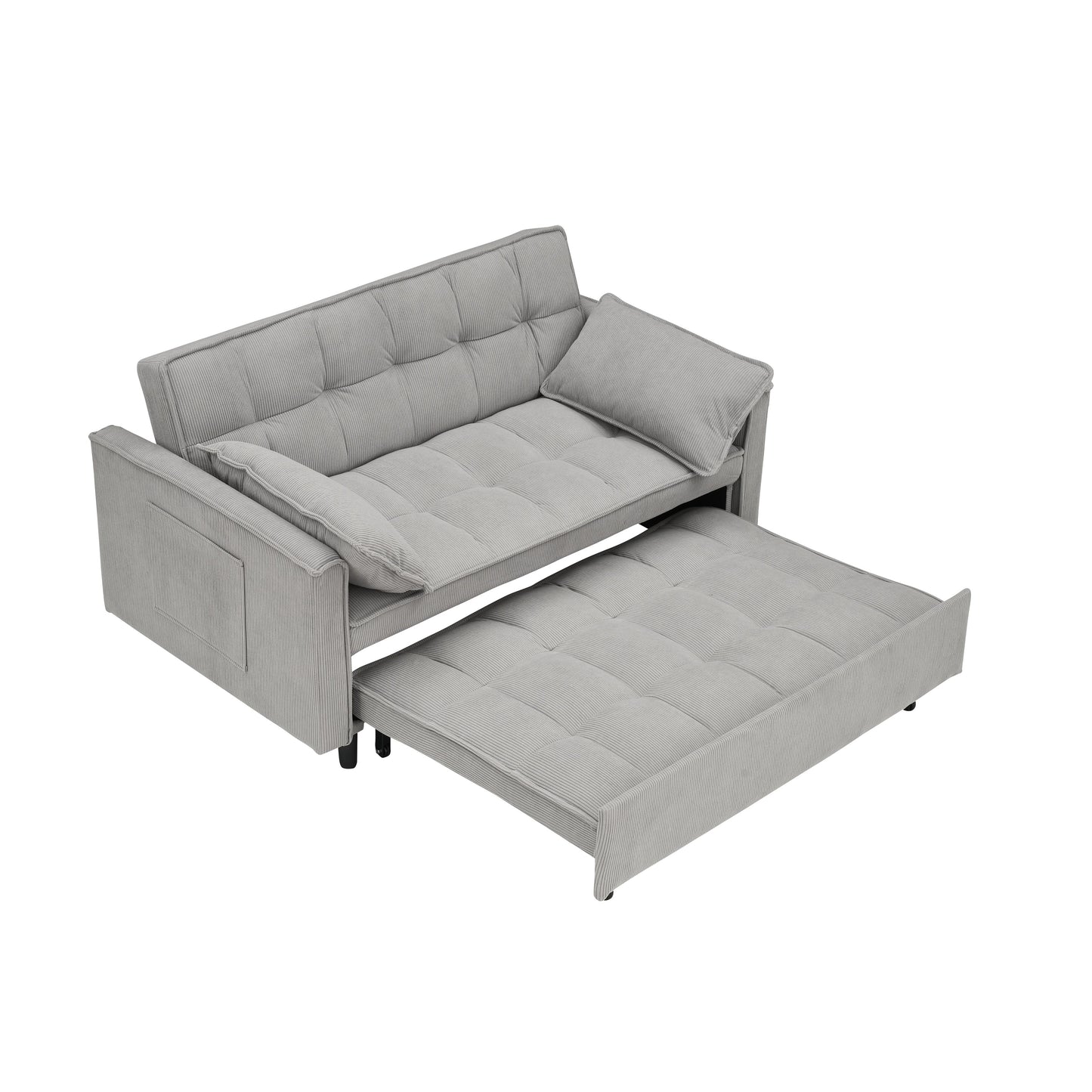 Gray Modern 54.3 Corduroy Loveseat Pull-out Sofa Bed with Adjustable Back and Pillows for Living Room