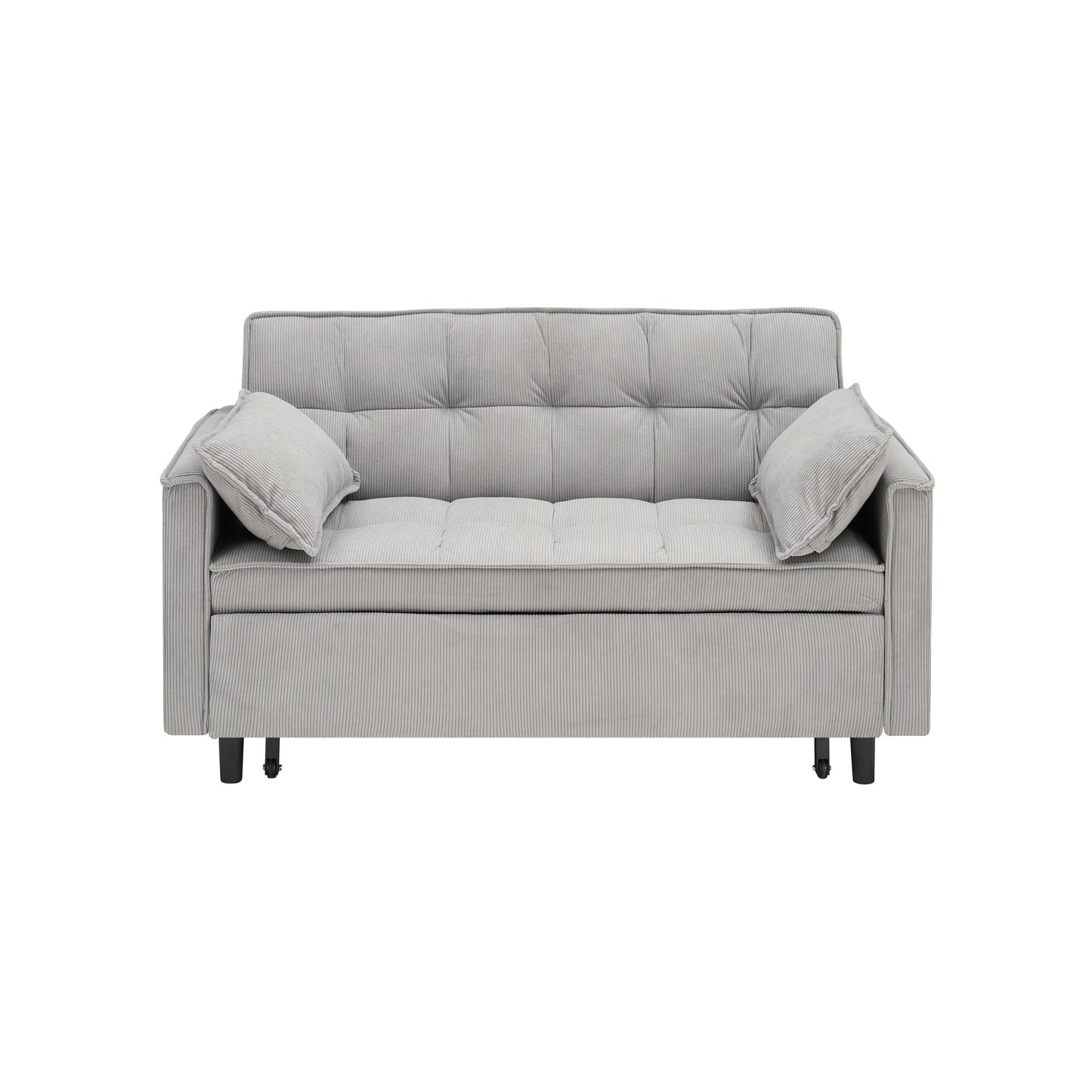 Gray Modern 54.3 Corduroy Loveseat Pull-out Sofa Bed with Adjustable Back and Pillows for Living Room