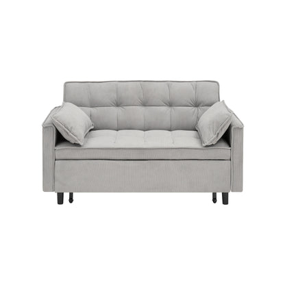 Gray Modern 54.3 Corduroy Loveseat Pull-out Sofa Bed with Adjustable Back and Pillows for Living Room