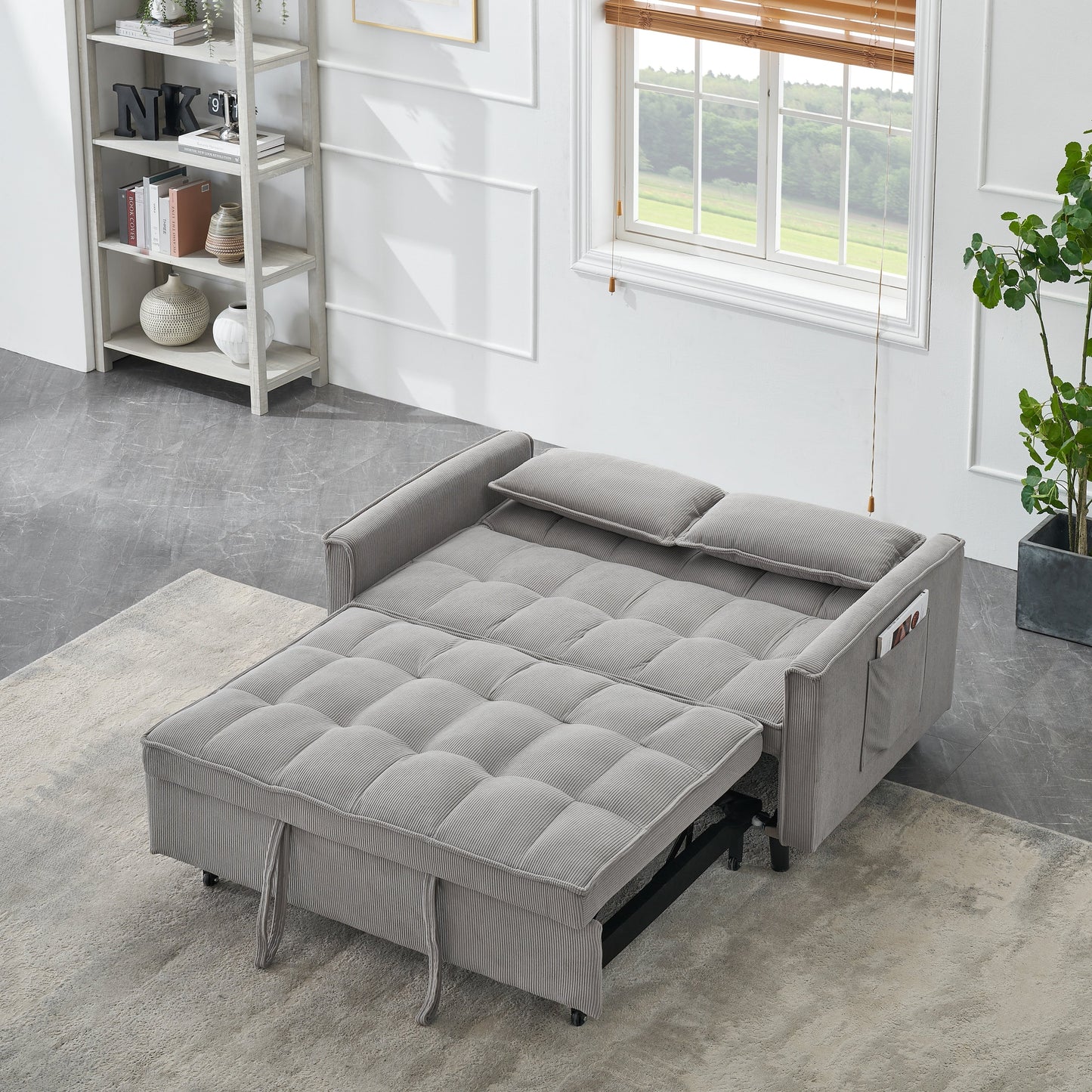 Gray Modern 54.3 Corduroy Loveseat Pull-out Sofa Bed with Adjustable Back and Pillows for Living Room