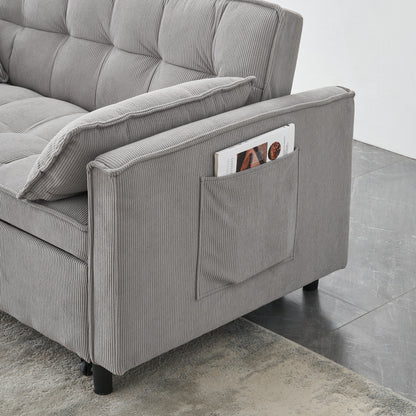 Gray Modern 54.3 Corduroy Loveseat Pull-out Sofa Bed with Adjustable Back and Pillows for Living Room