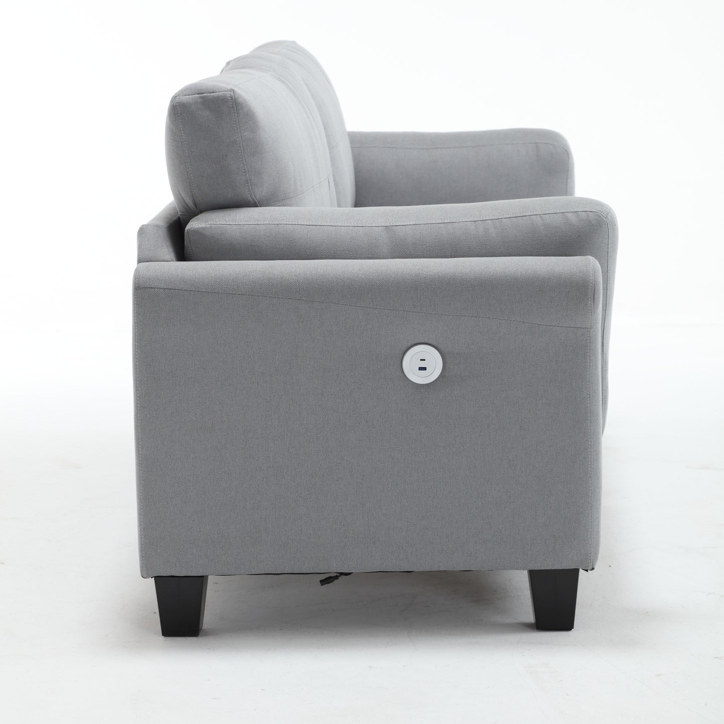 Gray Modern 79 Button Tufted Linen Upholstered 3-seater Sofa with 2 USB Ports and Solid Square Plastic Foot