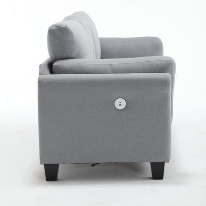 Gray Modern 79 Button Tufted Linen Upholstered 3-seater Sofa with 2 USB Ports and Solid Square Plastic Foot