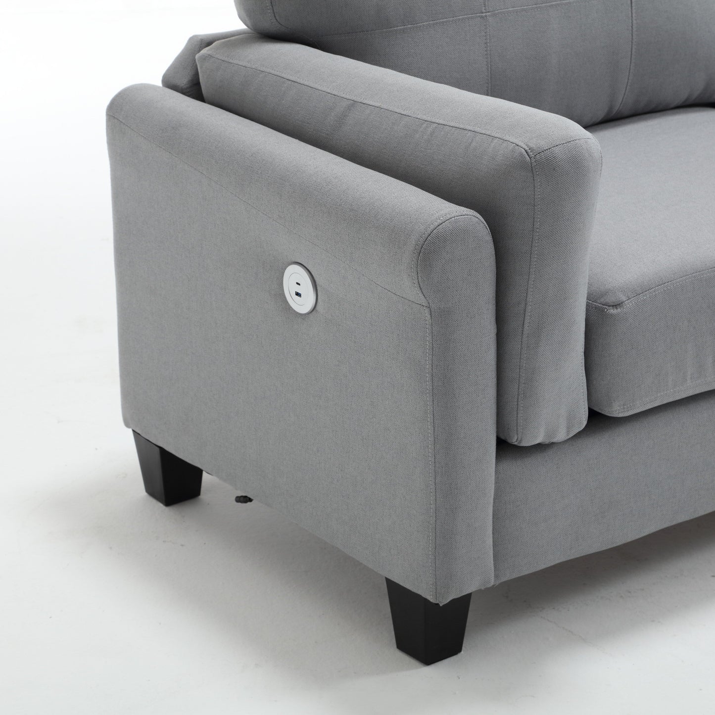 Gray Modern 79 Button Tufted Linen Upholstered 3-seater Sofa with 2 USB Ports and Solid Square Plastic Foot
