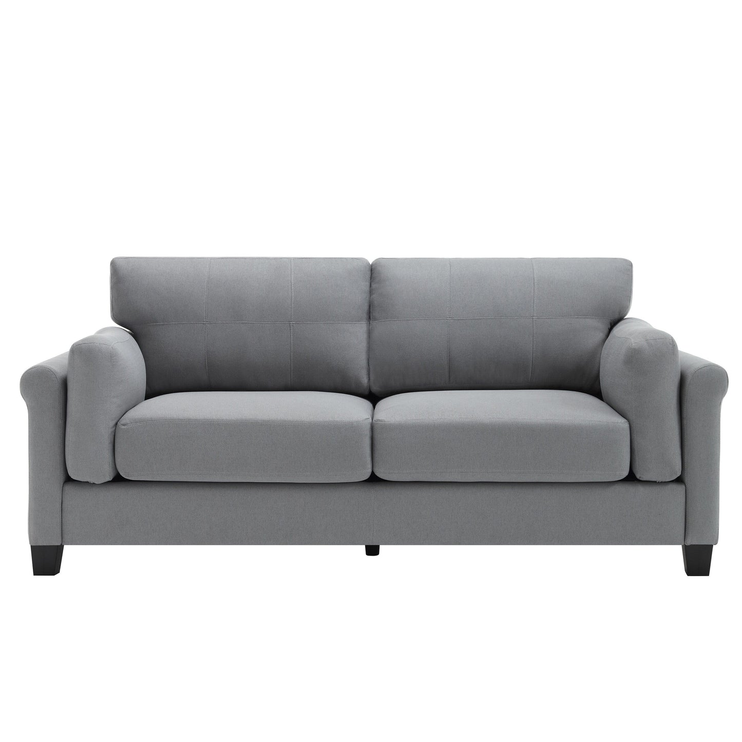 Gray Modern 79 Button Tufted Linen Upholstered 3-seater Sofa with 2 USB Ports and Solid Square Plastic Foot